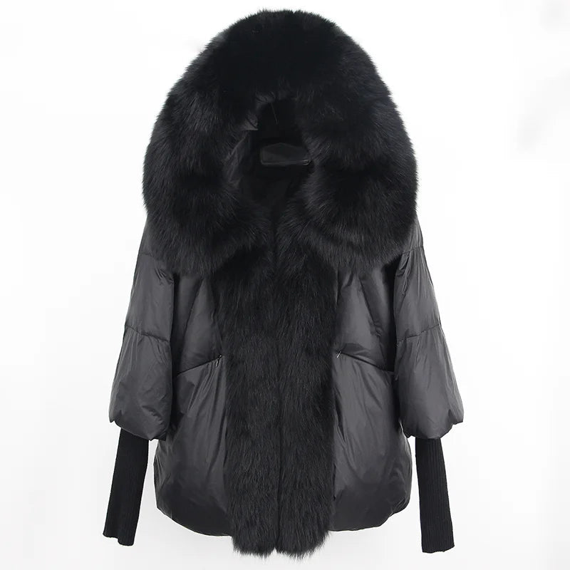2023 Real Fox Fur Collar Hooded Winter Jacket Women Natural Thick Warm Loose Oversize Duck Down Coat Streetwear Outerwear VELORIA - Thread of Generations