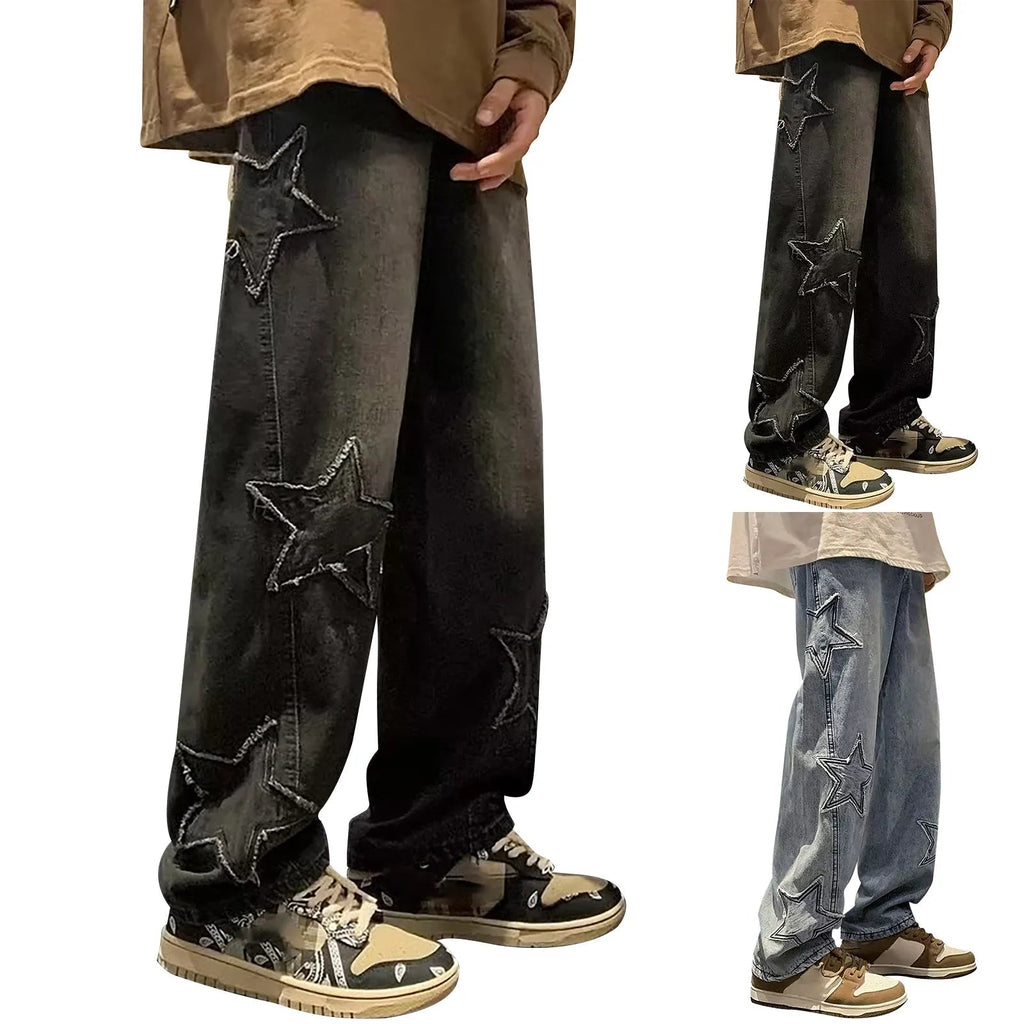Men's Fashion Jeans Pants High Waist Straight Wide Leg Loose Skateboarding Denim Trousers Male Baggy Slim Fit Versatile Trouser VELORIA - Thread of Generations