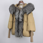 2023 Real Fox Fur Collar Hooded Winter Jacket Women Natural Thick Warm Loose Oversize Duck Down Coat Streetwear Outerwear VELORIA - Thread of Generations