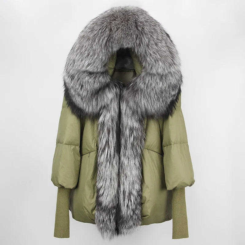 2023 Real Fox Fur Collar Hooded Winter Jacket Women Natural Thick Warm Loose Oversize Duck Down Coat Streetwear Outerwear VELORIA - Thread of Generations