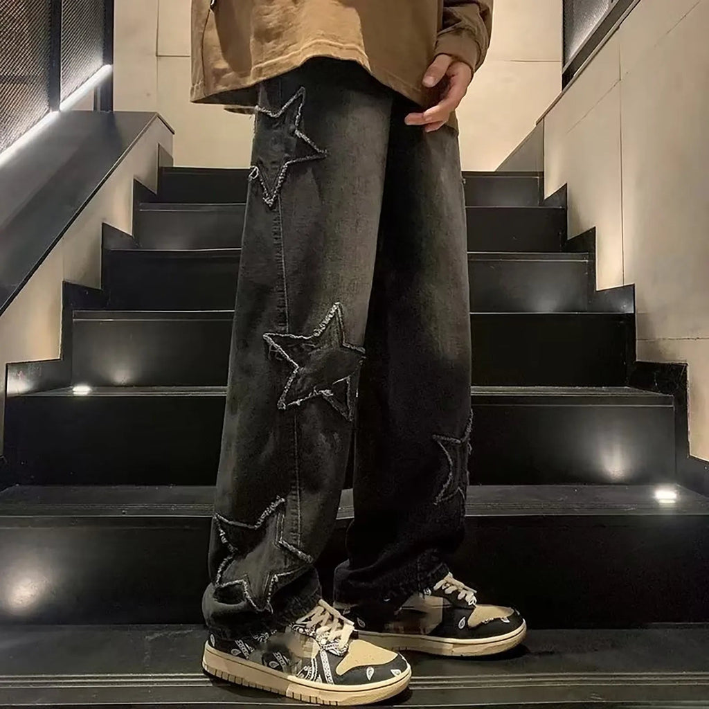 Men's Fashion Jeans Pants High Waist Straight Wide Leg Loose Skateboarding Denim Trousers Male Baggy Slim Fit Versatile Trouser VELORIA - Thread of Generations