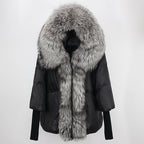 2023 Real Fox Fur Collar Hooded Winter Jacket Women Natural Thick Warm Loose Oversize Duck Down Coat Streetwear Outerwear VELORIA - Thread of Generations