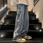 Men's Fashion Jeans Pants High Waist Straight Wide Leg Loose Skateboarding Denim Trousers Male Baggy Slim Fit Versatile Trouser VELORIA - Thread of Generations