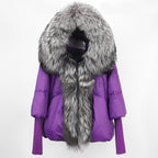 2023 Real Fox Fur Collar Hooded Winter Jacket Women Natural Thick Warm Loose Oversize Duck Down Coat Streetwear Outerwear VELORIA - Thread of Generations