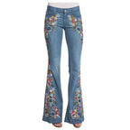 Women Retro Floral Embroidered Denim Flare Pants Distressed Straight Plus Size Trousers Elegant Women Palazzo Wide Leg Jeans VELORIA - Thread of Generations