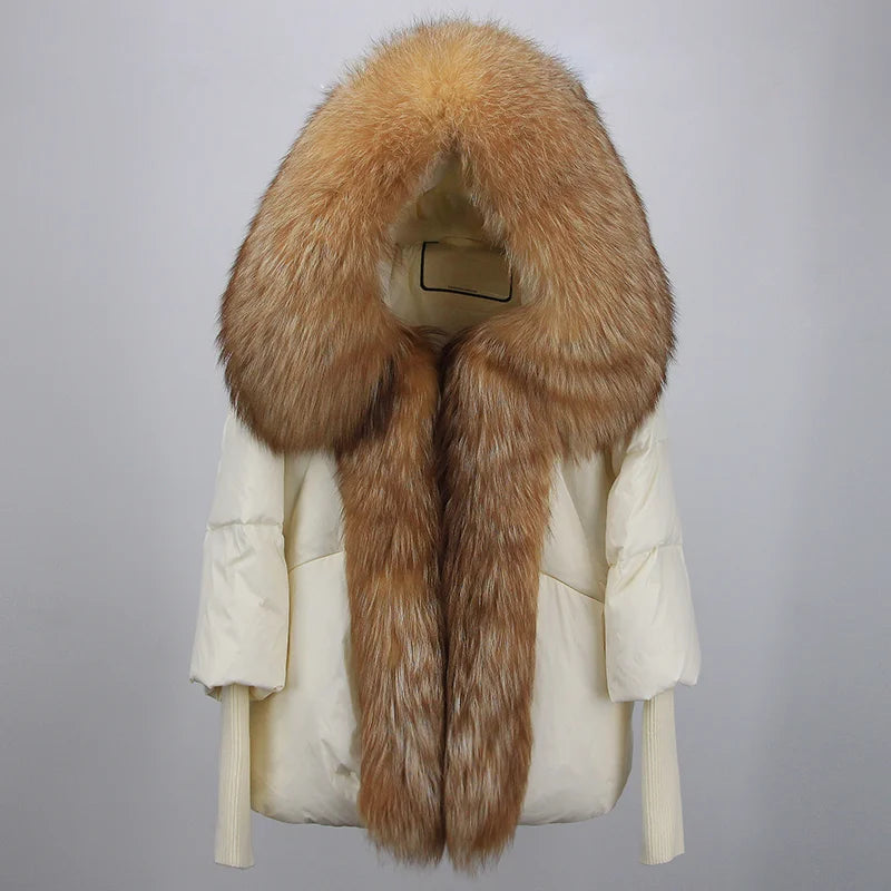 2023 Real Fox Fur Collar Hooded Winter Jacket Women Natural Thick Warm Loose Oversize Duck Down Coat Streetwear Outerwear VELORIA - Thread of Generations