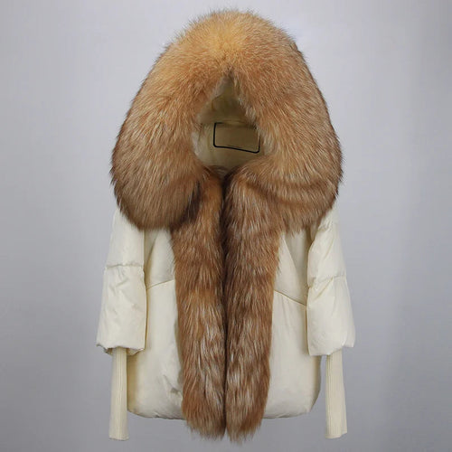 2023 Real Fox Fur Collar Hooded Winter Jacket Women Natural Thick Warm Loose Oversize Duck Down Coat Streetwear Outerwear VELORIA - Thread of Generations