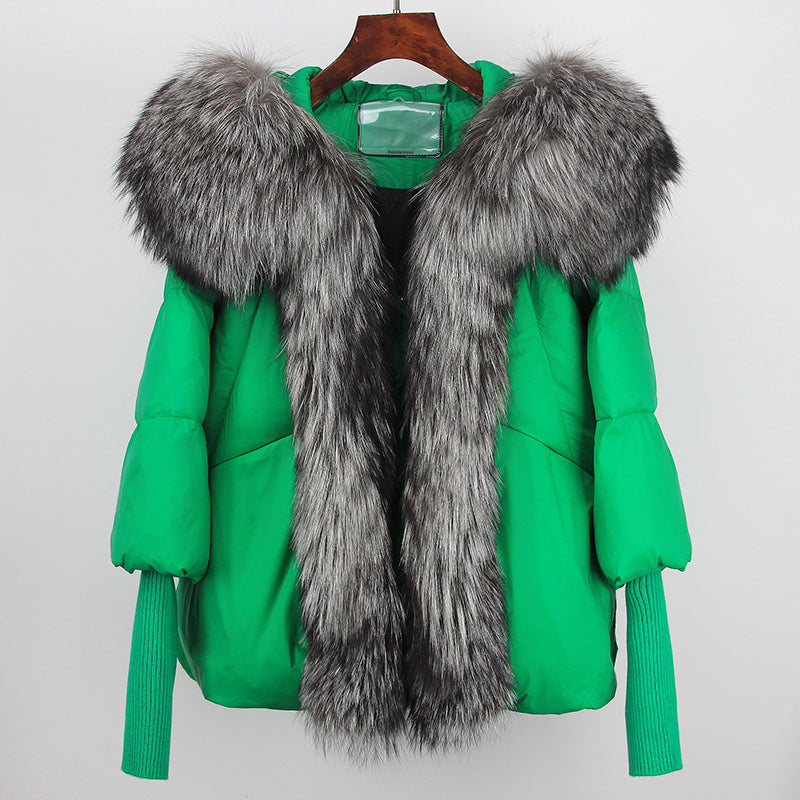 2023 Real Fox Fur Collar Hooded Winter Jacket Women Natural Thick Warm Loose Oversize Duck Down Coat Streetwear Outerwear VELORIA - Thread of Generations