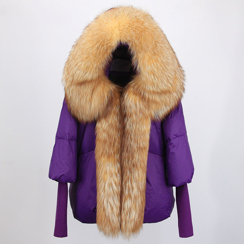 2023 Real Fox Fur Collar Hooded Winter Jacket Women Natural Thick Warm Loose Oversize Duck Down Coat Streetwear Outerwear VELORIA - Thread of Generations