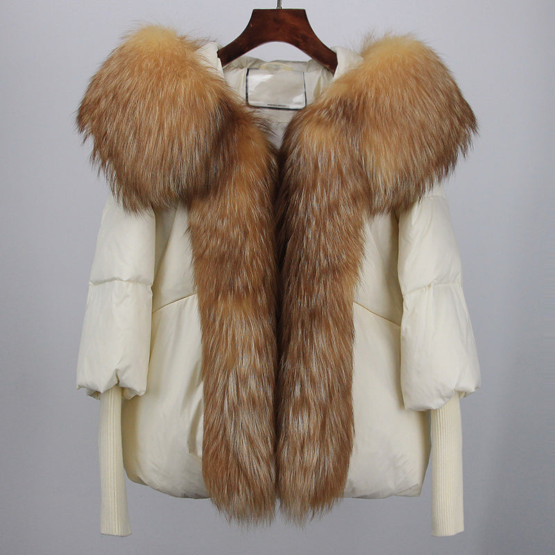 2023 Real Fox Fur Collar Hooded Winter Jacket Women Natural Thick Warm Loose Oversize Duck Down Coat Streetwear Outerwear VELORIA - Thread of Generations
