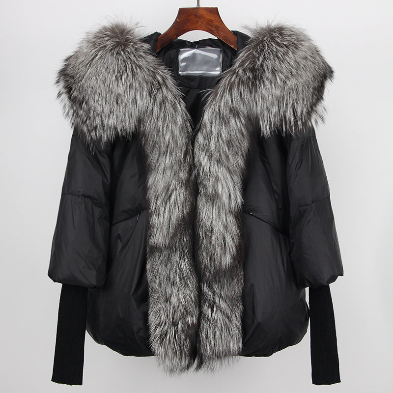 2023 Real Fox Fur Collar Hooded Winter Jacket Women Natural Thick Warm Loose Oversize Duck Down Coat Streetwear Outerwear VELORIA - Thread of Generations