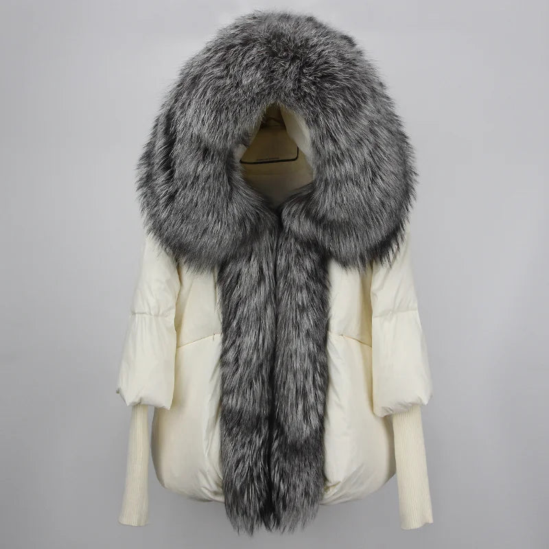 2023 Real Fox Fur Collar Hooded Winter Jacket Women Natural Thick Warm Loose Oversize Duck Down Coat Streetwear Outerwear VELORIA - Thread of Generations