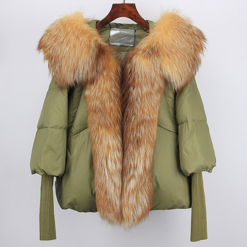 2023 Real Fox Fur Collar Hooded Winter Jacket Women Natural Thick Warm Loose Oversize Duck Down Coat Streetwear Outerwear VELORIA - Thread of Generations