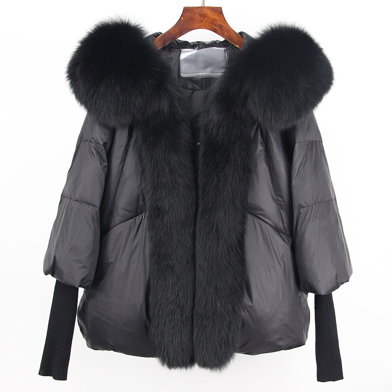 2023 Real Fox Fur Collar Hooded Winter Jacket Women Natural Thick Warm Loose Oversize Duck Down Coat Streetwear Outerwear VELORIA - Thread of Generations