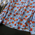 Lapel Long-sleeved Rose Print Versatile Shirt Regular Sleeve Button Splicing Elegant Cardigan VELORIA - Thread of Generations