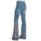 Women Retro Floral Embroidered Denim Flare Pants Distressed Straight Plus Size Trousers Elegant Women Palazzo Wide Leg Jeans VELORIA - Thread of Generations