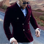 Burgundy Velvet Smoking Jacket for Men Slim Fit Double Breasted Casual Suit Blazer 1 Pcs Groom's Fashion Coat 2024 VELORIA - Thread of Generations
