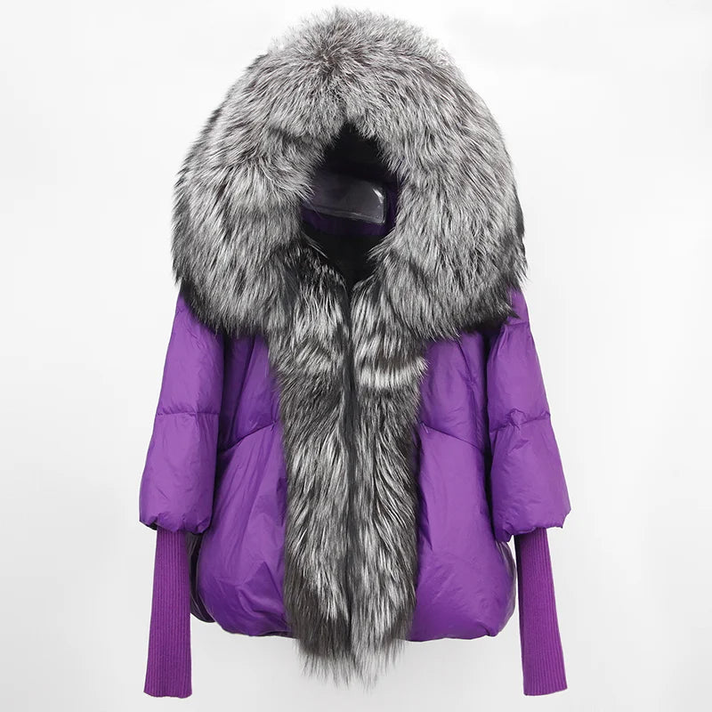 2023 Real Fox Fur Collar Hooded Winter Jacket Women Natural Thick Warm Loose Oversize Duck Down Coat Streetwear Outerwear VELORIA - Thread of Generations