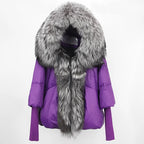 2023 Real Fox Fur Collar Hooded Winter Jacket Women Natural Thick Warm Loose Oversize Duck Down Coat Streetwear Outerwear VELORIA - Thread of Generations