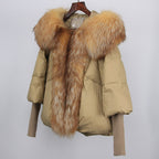 2023 Real Fox Fur Collar Hooded Winter Jacket Women Natural Thick Warm Loose Oversize Duck Down Coat Streetwear Outerwear VELORIA - Thread of Generations