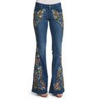 Women Retro Floral Embroidered Denim Flare Pants Distressed Straight Plus Size Trousers Elegant Women Palazzo Wide Leg Jeans VELORIA - Thread of Generations