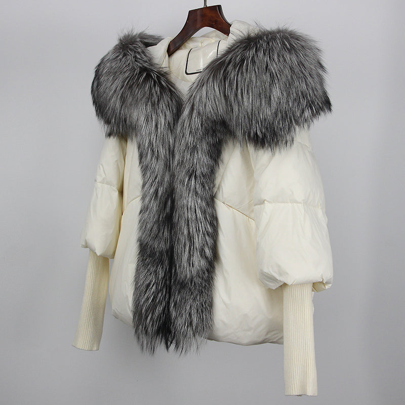 2023 Real Fox Fur Collar Hooded Winter Jacket Women Natural Thick Warm Loose Oversize Duck Down Coat Streetwear Outerwear VELORIA - Thread of Generations