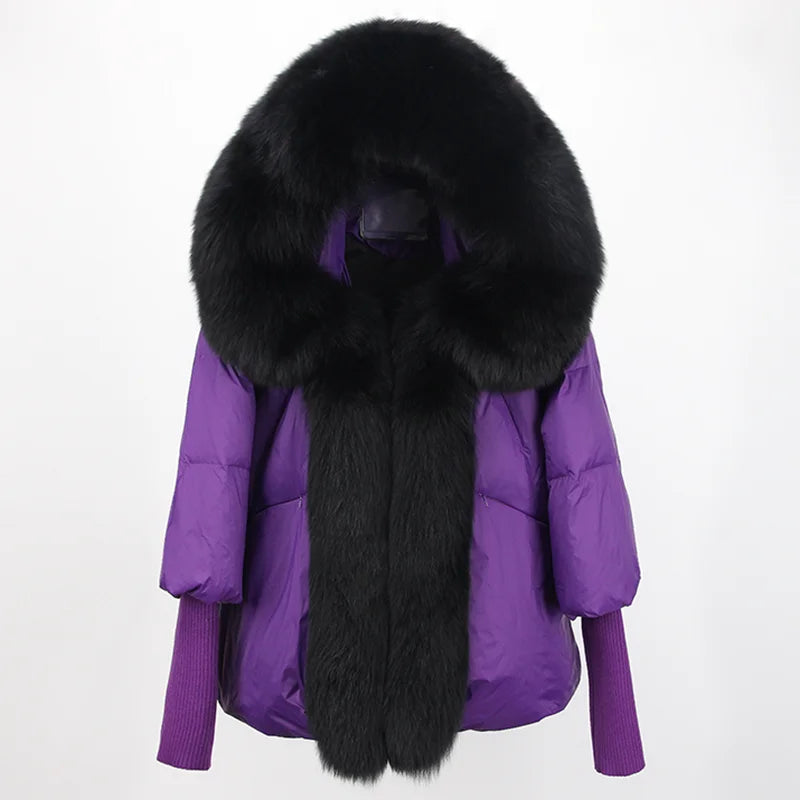 2023 Real Fox Fur Collar Hooded Winter Jacket Women Natural Thick Warm Loose Oversize Duck Down Coat Streetwear Outerwear VELORIA - Thread of Generations