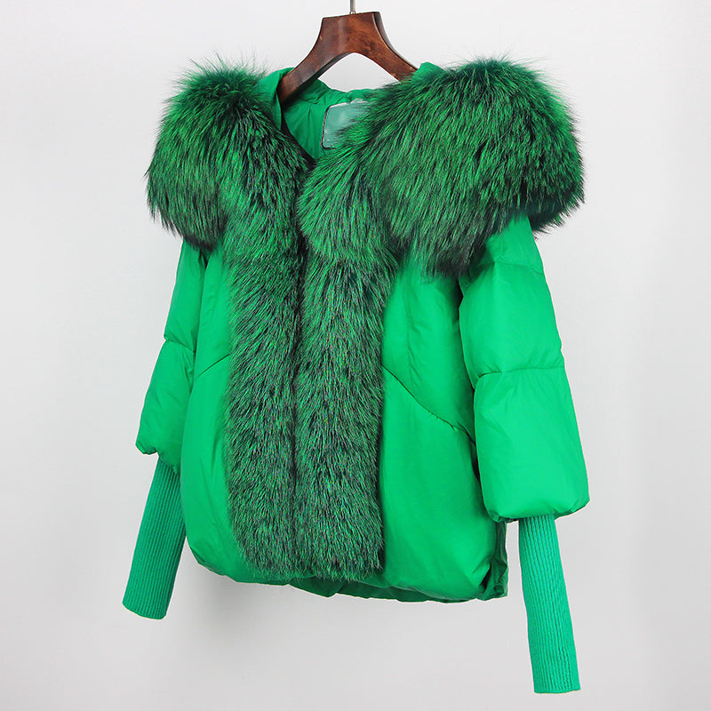 2023 Real Fox Fur Collar Hooded Winter Jacket Women Natural Thick Warm Loose Oversize Duck Down Coat Streetwear Outerwear VELORIA - Thread of Generations