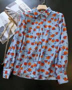 Lapel Long-sleeved Rose Print Versatile Shirt Regular Sleeve Button Splicing Elegant Cardigan VELORIA - Thread of Generations