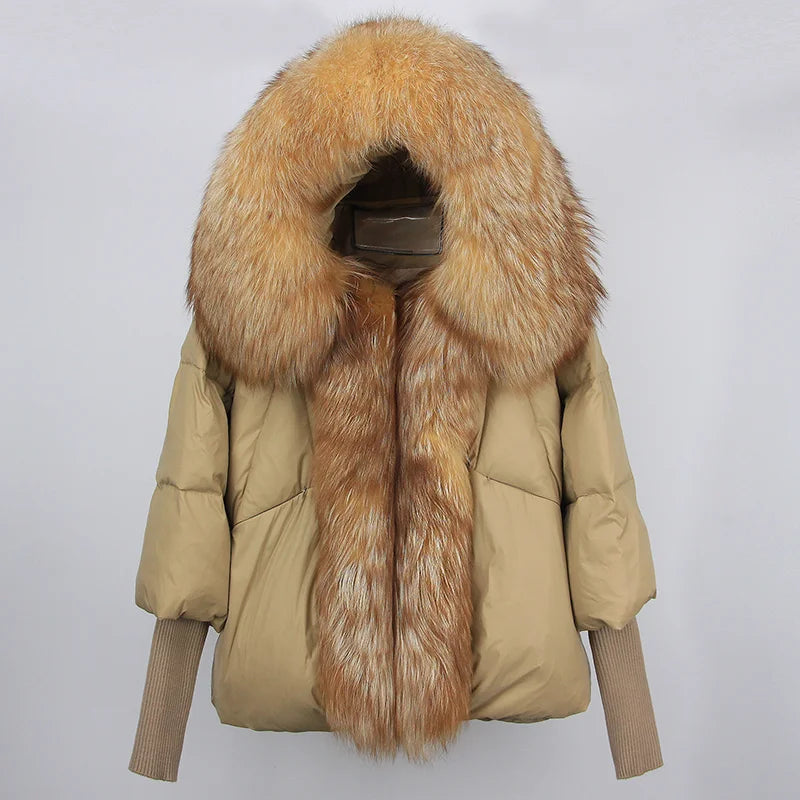 2023 Real Fox Fur Collar Hooded Winter Jacket Women Natural Thick Warm Loose Oversize Duck Down Coat Streetwear Outerwear VELORIA - Thread of Generations