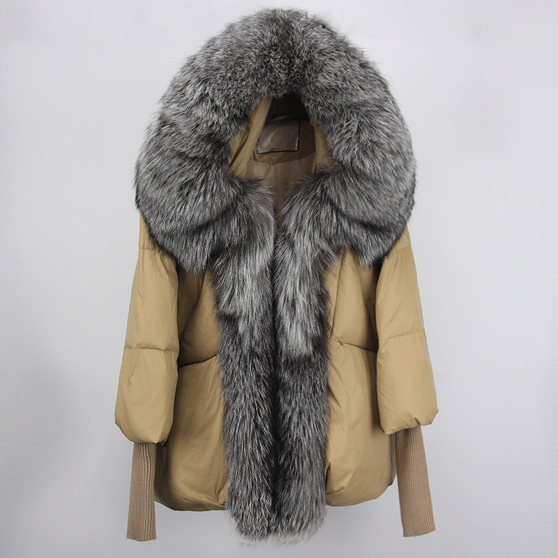 2023 Real Fox Fur Collar Hooded Winter Jacket Women Natural Thick Warm Loose Oversize Duck Down Coat Streetwear Outerwear VELORIA - Thread of Generations