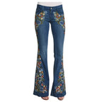 Women Retro Floral Embroidered Denim Flare Pants Distressed Straight Plus Size Trousers Elegant Women Palazzo Wide Leg Jeans VELORIA - Thread of Generations