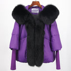 2023 Real Fox Fur Collar Hooded Winter Jacket Women Natural Thick Warm Loose Oversize Duck Down Coat Streetwear Outerwear VELORIA - Thread of Generations