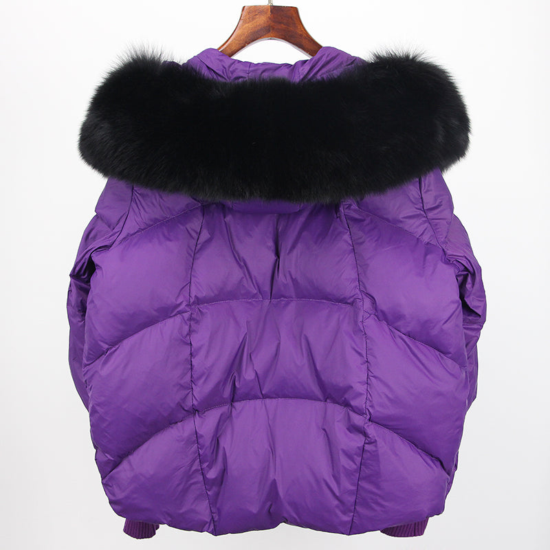 2023 Real Fox Fur Collar Hooded Winter Jacket Women Natural Thick Warm Loose Oversize Duck Down Coat Streetwear Outerwear VELORIA - Thread of Generations