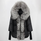 2023 Real Fox Fur Collar Hooded Winter Jacket Women Natural Thick Warm Loose Oversize Duck Down Coat Streetwear Outerwear VELORIA - Thread of Generations