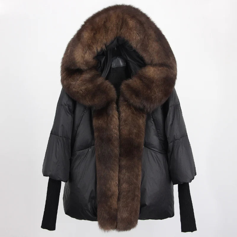 2023 Real Fox Fur Collar Hooded Winter Jacket Women Natural Thick Warm Loose Oversize Duck Down Coat Streetwear Outerwear VELORIA - Thread of Generations