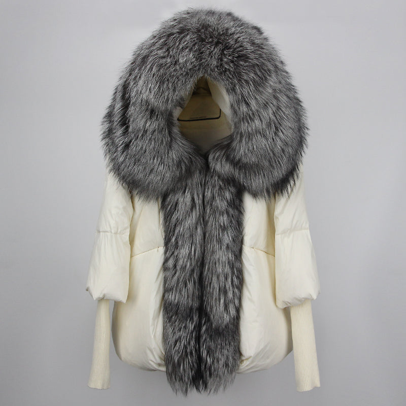 2023 Real Fox Fur Collar Hooded Winter Jacket Women Natural Thick Warm Loose Oversize Duck Down Coat Streetwear Outerwear VELORIA - Thread of Generations