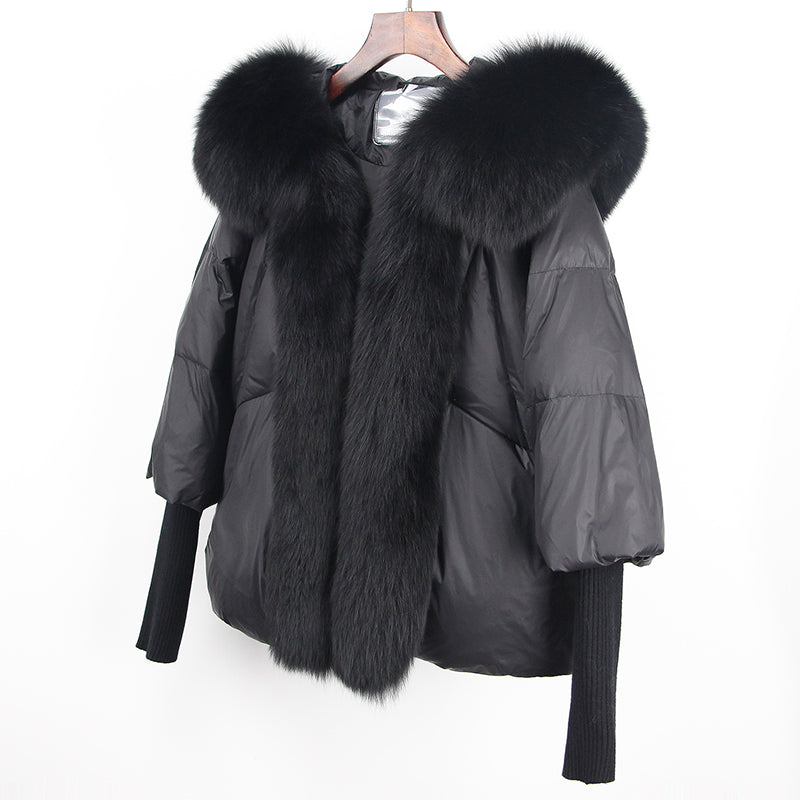 2023 Real Fox Fur Collar Hooded Winter Jacket Women Natural Thick Warm Loose Oversize Duck Down Coat Streetwear Outerwear VELORIA - Thread of Generations