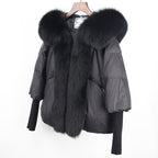 2023 Real Fox Fur Collar Hooded Winter Jacket Women Natural Thick Warm Loose Oversize Duck Down Coat Streetwear Outerwear VELORIA - Thread of Generations