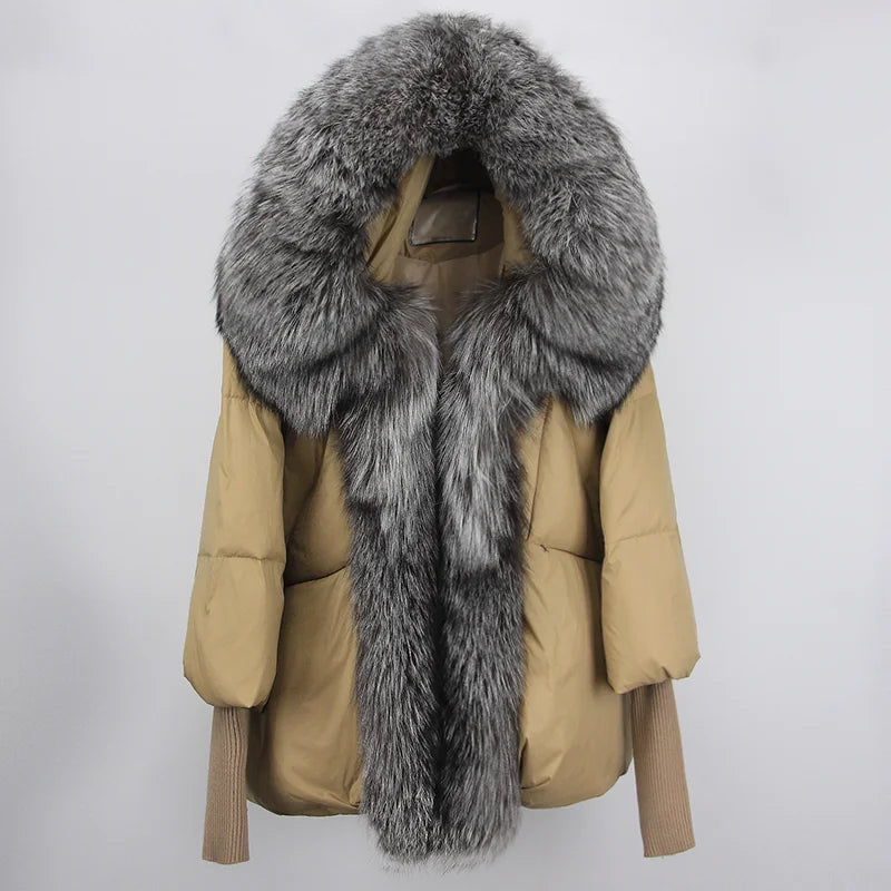 2023 Real Fox Fur Collar Hooded Winter Jacket Women Natural Thick Warm Loose Oversize Duck Down Coat Streetwear Outerwear VELORIA - Thread of Generations