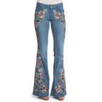 Women Retro Floral Embroidered Denim Flare Pants Distressed Straight Plus Size Trousers Elegant Women Palazzo Wide Leg Jeans VELORIA - Thread of Generations