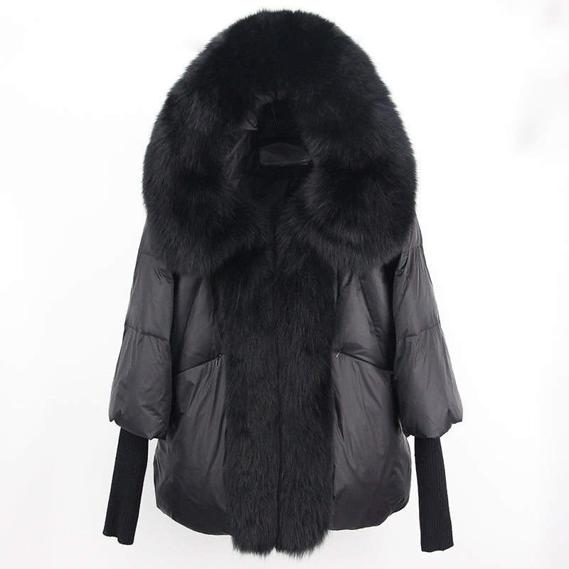 2023 Real Fox Fur Collar Hooded Winter Jacket Women Natural Thick Warm Loose Oversize Duck Down Coat Streetwear Outerwear VELORIA - Thread of Generations