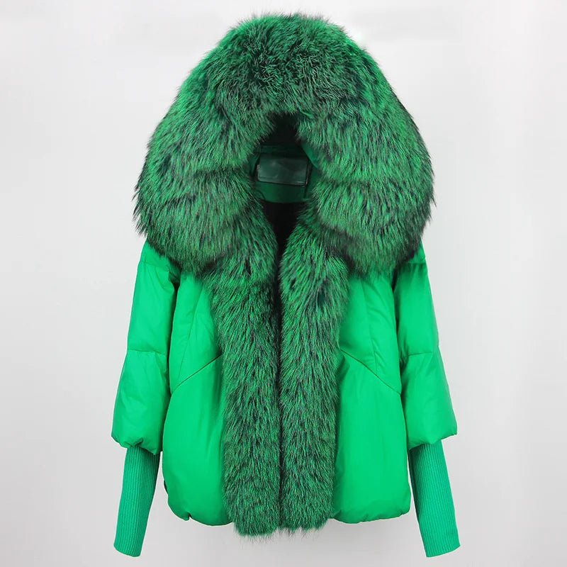 2023 Real Fox Fur Collar Hooded Winter Jacket Women Natural Thick Warm Loose Oversize Duck Down Coat Streetwear Outerwear VELORIA - Thread of Generations