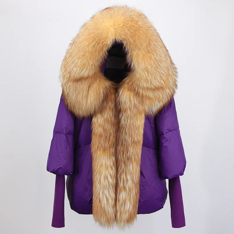 2023 Real Fox Fur Collar Hooded Winter Jacket Women Natural Thick Warm Loose Oversize Duck Down Coat Streetwear Outerwear VELORIA - Thread of Generations
