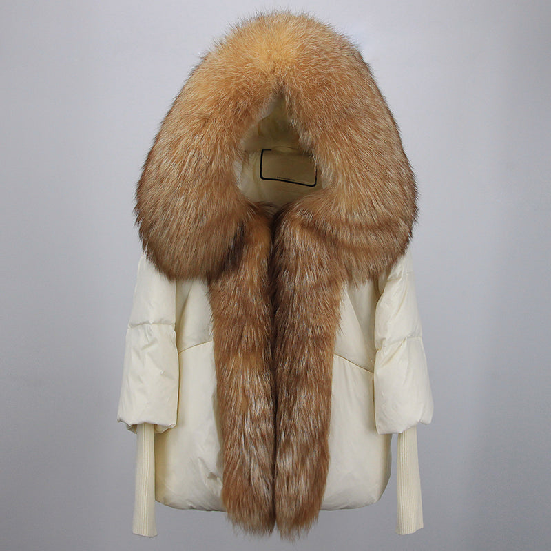 2023 Real Fox Fur Collar Hooded Winter Jacket Women Natural Thick Warm Loose Oversize Duck Down Coat Streetwear Outerwear VELORIA - Thread of Generations