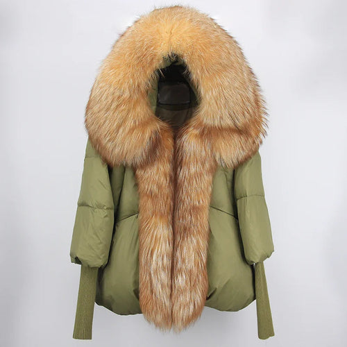 2023 Real Fox Fur Collar Hooded Winter Jacket Women Natural Thick Warm Loose Oversize Duck Down Coat Streetwear Outerwear VELORIA - Thread of Generations