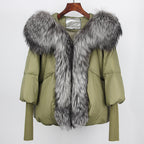 2023 Real Fox Fur Collar Hooded Winter Jacket Women Natural Thick Warm Loose Oversize Duck Down Coat Streetwear Outerwear VELORIA - Thread of Generations