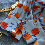 Lapel Long-sleeved Rose Print Versatile Shirt Regular Sleeve Button Splicing Elegant Cardigan VELORIA - Thread of Generations