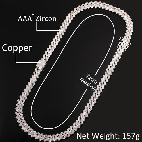 13mm Micro Pave Prong Cuban Chain Necklaces Fashion Hiphop Full Iced Out Cubic Zirconia Jewelry For Men Women eprolo