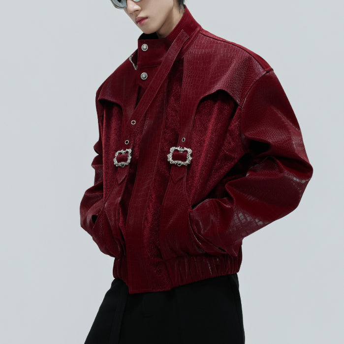 Scale Short Jacket Stand Collar Horse Hair Stitching Heavy Design Leather Coat Scale Short Jacket Stand Collar Horse Hair Stitching Heavy Design Leather Coat LittleYogaSocks